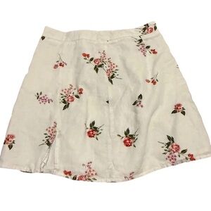 Forever 21 Women Small White Floral Print Short Skirt Mini Slit Lightweight Zip